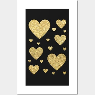 Traditional Gold Faux Glitter Hearts Posters and Art